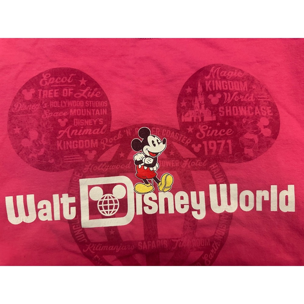 Disney Parks Walt Disney World Mickey Mouse Pink Graphic T-Shirt Hanes Large